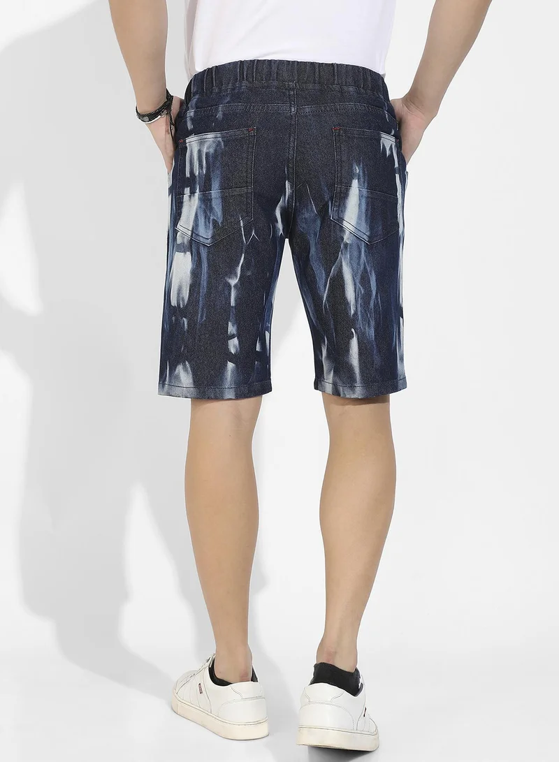 Campus Sutra Men's Navy Blue Contrast Wash Denim Shorts