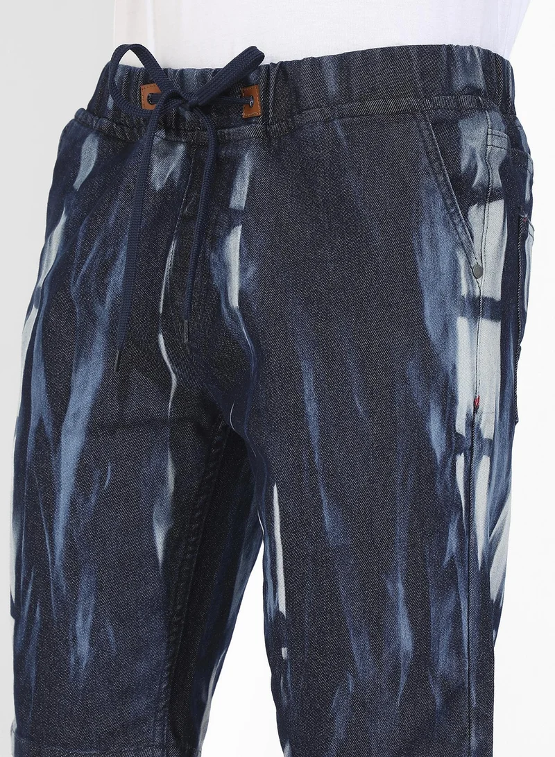 Campus Sutra Men's Navy Blue Contrast Wash Denim Shorts