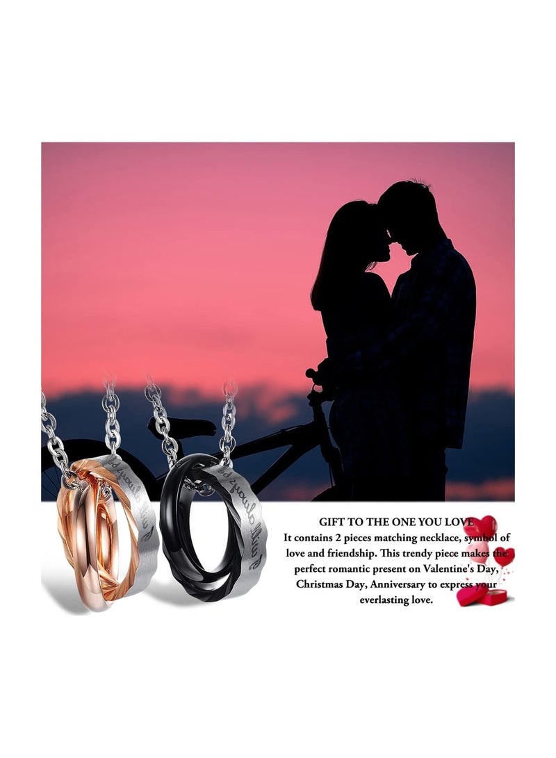 KASTWAVE Stainless Steel Couples Ring Necklace, Matching Double Ring Interlocking Pendant Necklace for Couples, Boyfriend Girlfriend Anniversary Valentine's Day Gifts, 2 Pcs - Image 2