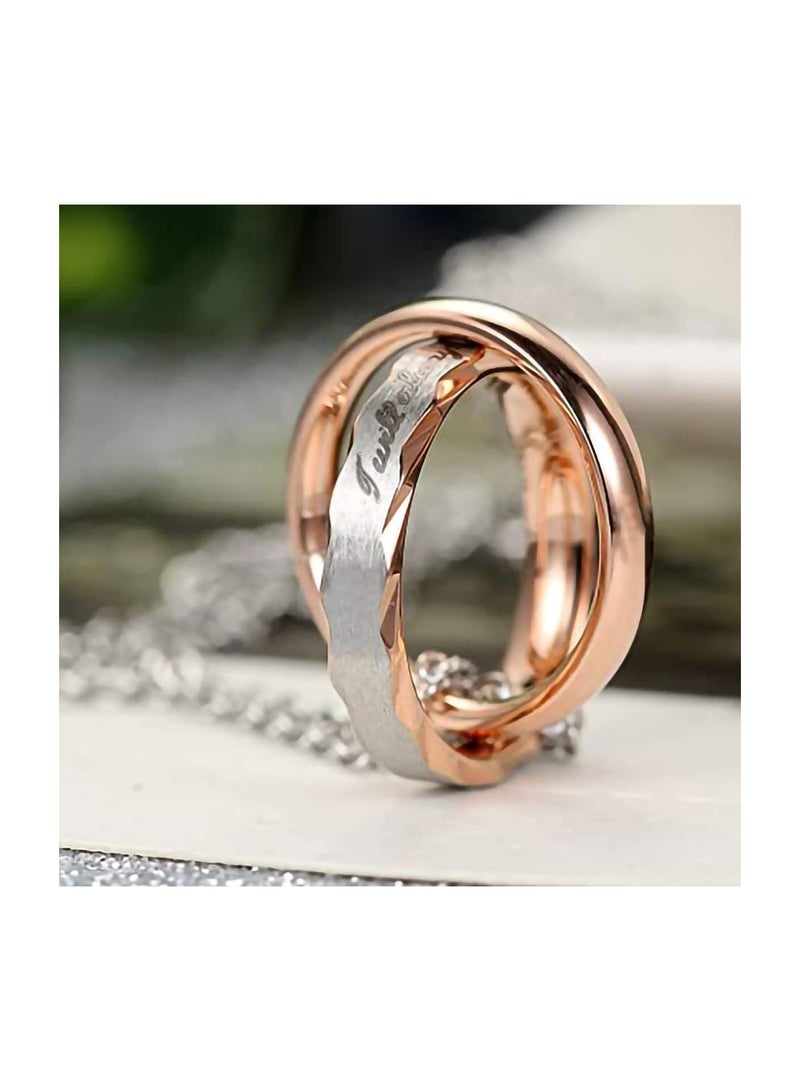 KASTWAVE Stainless Steel Couples Ring Necklace, Matching Double Ring Interlocking Pendant Necklace for Couples, Boyfriend Girlfriend Anniversary Valentine's Day Gifts, 2 Pcs - Image 5
