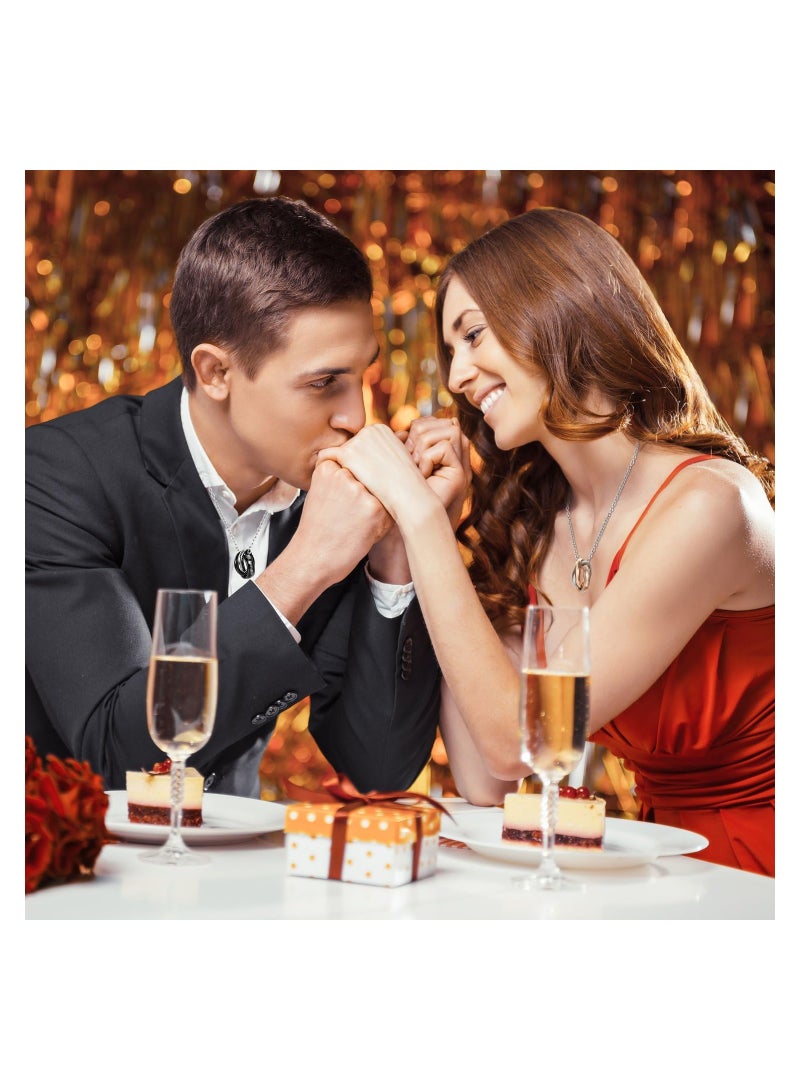 KASTWAVE Stainless Steel Couples Ring Necklace, Matching Double Ring Interlocking Pendant Necklace for Couples, Boyfriend Girlfriend Anniversary Valentine's Day Gifts, 2 Pcs - Image 4