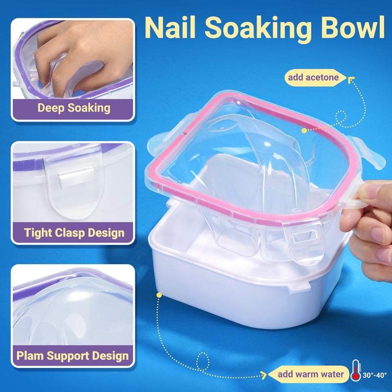TsMADDTs 12 pcs Nail Soaking Bowl Acetone Gel Polish Remover Kit with 2 pcs Soak Off Bowls Manicure Bowls for Hands, Cuticle Remover Tools, Cuticle Oil, Files, Buffers, Brush, Dip Removal Kit - Image 3