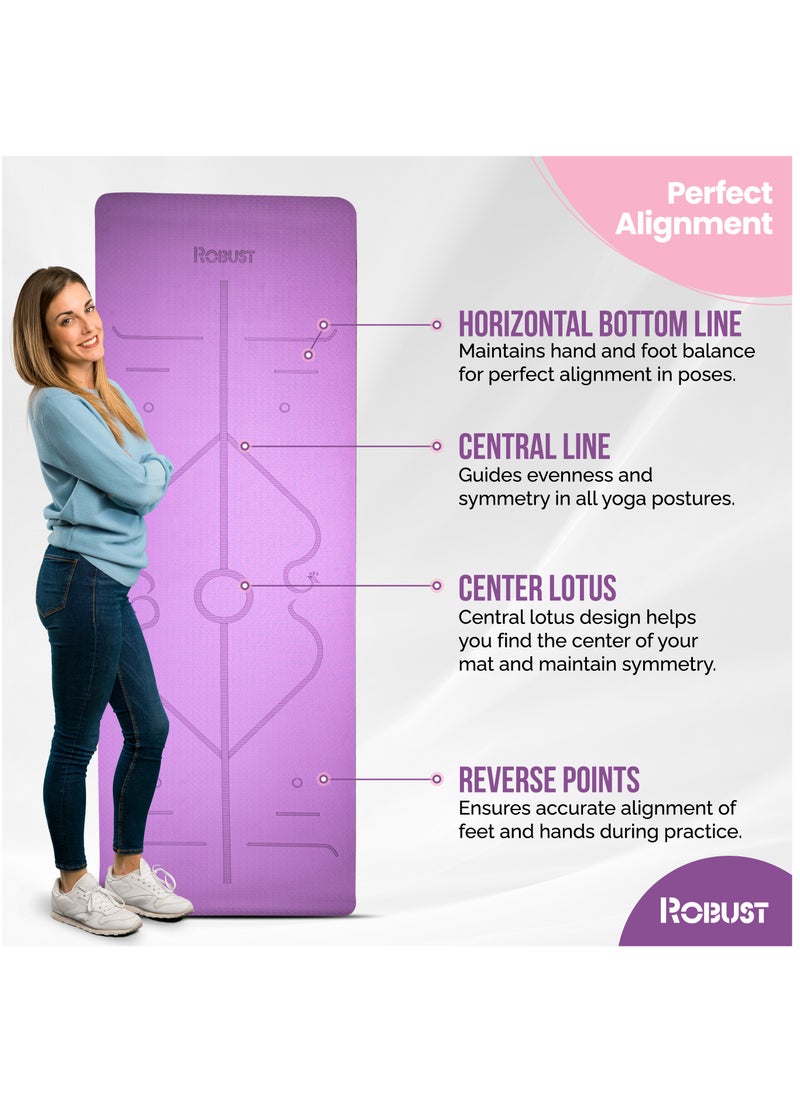 ROBUST Tpe Yoga Mat Double Layer Anti-Slip Eco Friendly Texture Surface (Size 183Cmx 61Cm) Sgs Certified Position Liens & Hanging Band, Home/Gym Workout Sports Exercise Sports Mattress - Purple Pink  - Image 3