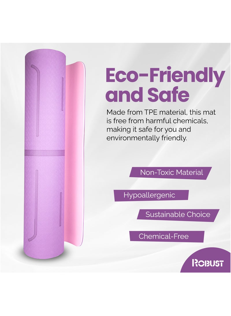 ROBUST Tpe Yoga Mat Double Layer Anti-Slip Eco Friendly Texture Surface (Size 183Cmx 61Cm) Sgs Certified Position Liens & Hanging Band, Home/Gym Workout Sports Exercise Sports Mattress - Purple Pink  - Image 5