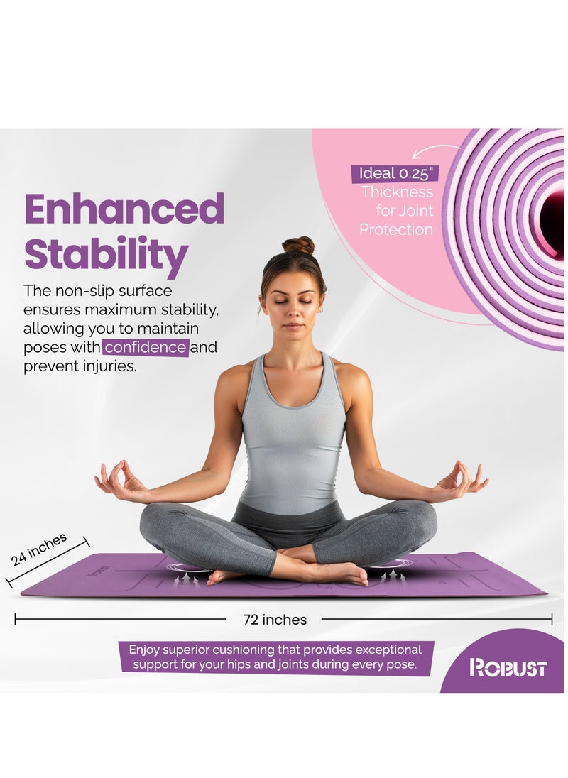 ROBUST Tpe Yoga Mat Double Layer Anti-Slip Eco Friendly Texture Surface (Size 183Cmx 61Cm) Sgs Certified Position Liens & Hanging Band, Home/Gym Workout Sports Exercise Sports Mattress - Purple Pink  - Image 2
