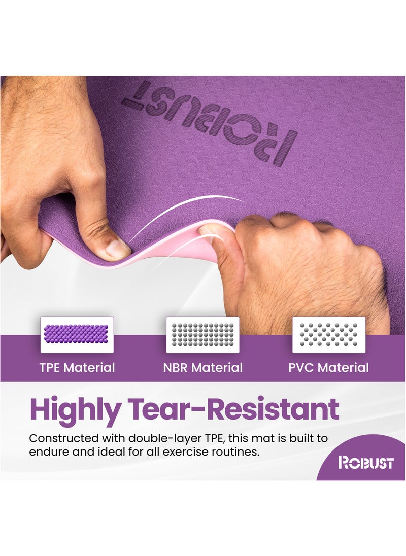 ROBUST Tpe Yoga Mat Double Layer Anti-Slip Eco Friendly Texture Surface (Size 183Cmx 61Cm) Sgs Certified Position Liens & Hanging Band, Home/Gym Workout Sports Exercise Sports Mattress - Purple Pink  - Image 4