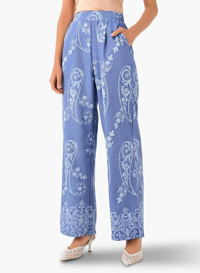 سبلاش فيڤ Wide-Leg Paisley Print Pleated Trousers