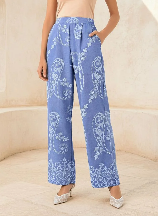 سبلاش فيڤ Wide-Leg Paisley Print Pleated Trousers