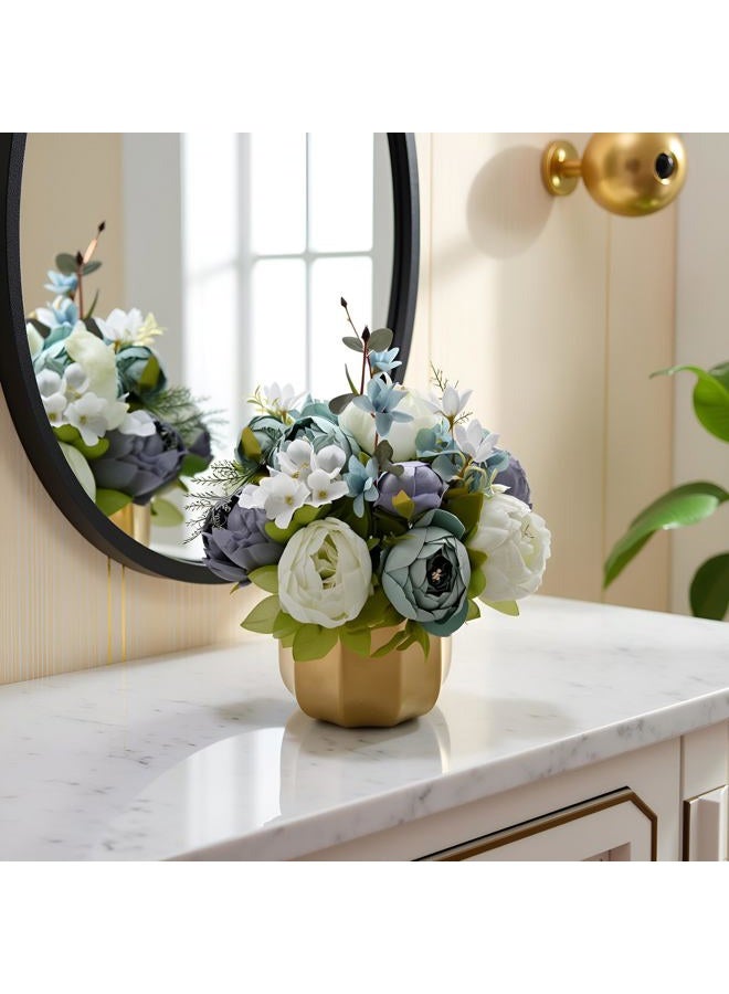 NAWEIDA Large Artificial Flowers with Vase, Handcrafted Silk Rose & Hydrangea Floral Arrangements, Elegant Blue Faux Centerpieces for Dining Table, Home, Office, Farmhouse (Pre-Assembled) - Image 4