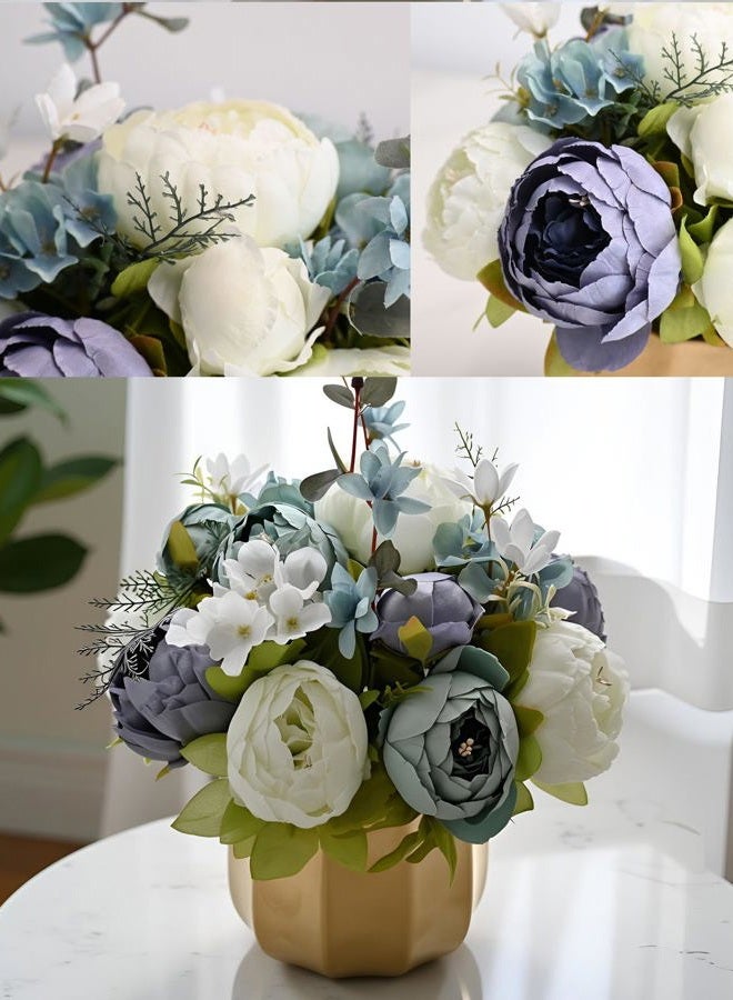 NAWEIDA Large Artificial Flowers with Vase, Handcrafted Silk Rose & Hydrangea Floral Arrangements, Elegant Blue Faux Centerpieces for Dining Table, Home, Office, Farmhouse (Pre-Assembled) - Image 3