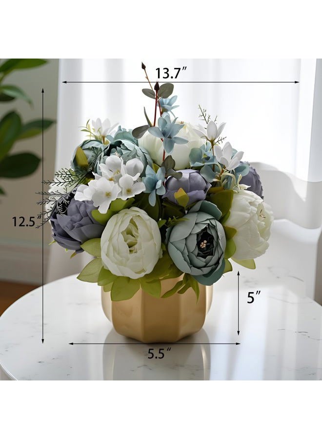 NAWEIDA Large Artificial Flowers with Vase, Handcrafted Silk Rose & Hydrangea Floral Arrangements, Elegant Blue Faux Centerpieces for Dining Table, Home, Office, Farmhouse (Pre-Assembled) - Image 5