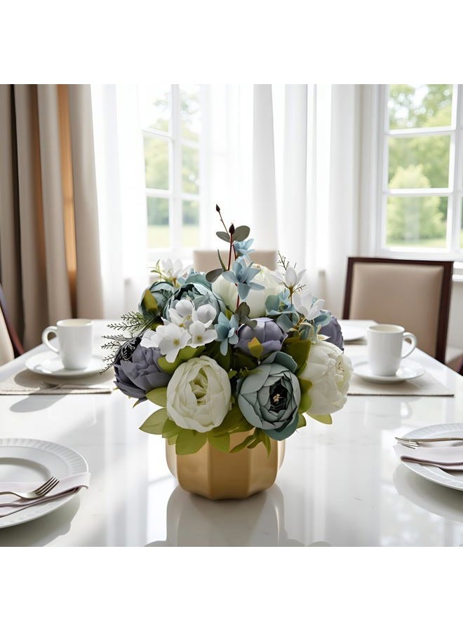 NAWEIDA Large Artificial Flowers with Vase, Handcrafted Silk Rose & Hydrangea Floral Arrangements, Elegant Blue Faux Centerpieces for Dining Table, Home, Office, Farmhouse (Pre-Assembled) - Image 2