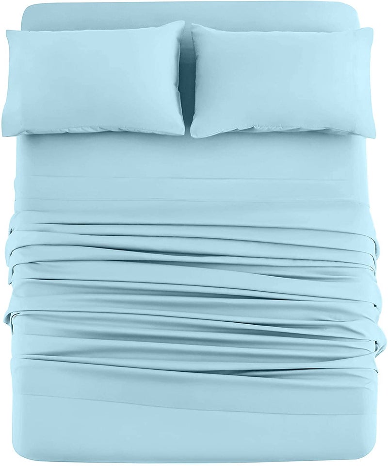 DAN RIVER King Jersey Sheet Set  Luxury 100 Cotton Bed Sheets  TShirt Sheets  All Season Bedding  Soft Comfortable Deep Pocket Jersey Cotton Bed Sheets 4Pc King Light Blue