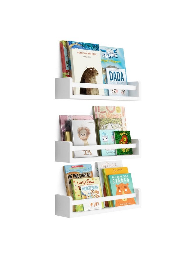 Brightmaison Nursery Book Shelves - Floating Wall Shelves - Baby, Kids, Nursery Wall Decor - Wall Mount Book Organizer Storage Ledge, Display Holder for Toys - Set of 3, Ships Assembled (White) - Image 1