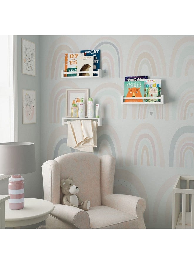 Brightmaison Nursery Book Shelves - Floating Wall Shelves - Baby, Kids, Nursery Wall Decor - Wall Mount Book Organizer Storage Ledge, Display Holder for Toys - Set of 3, Ships Assembled (White) - Image 2