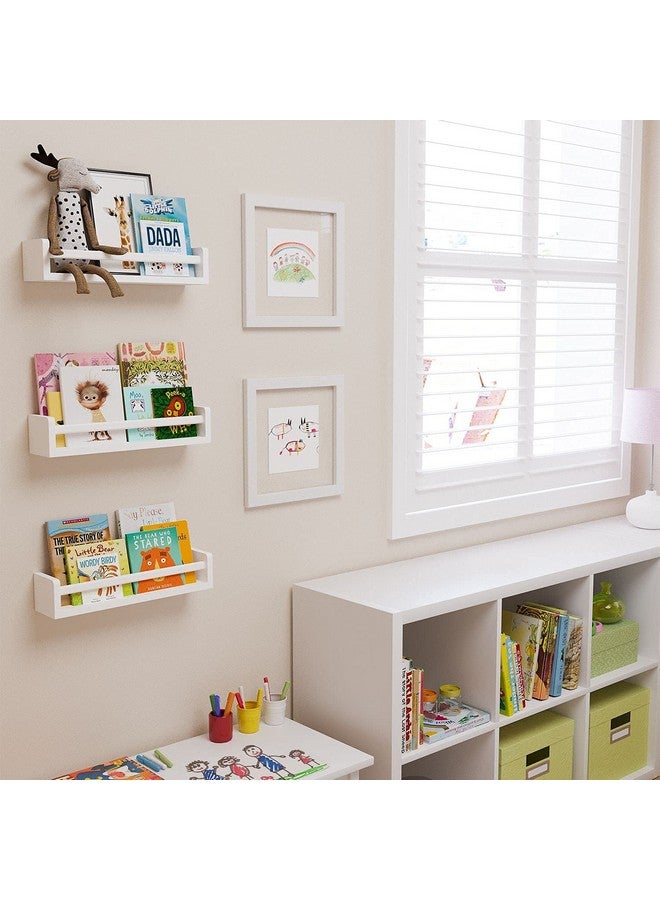 Brightmaison Nursery Book Shelves - Floating Wall Shelves - Baby, Kids, Nursery Wall Decor - Wall Mount Book Organizer Storage Ledge, Display Holder for Toys - Set of 3, Ships Assembled (White) - Image 3