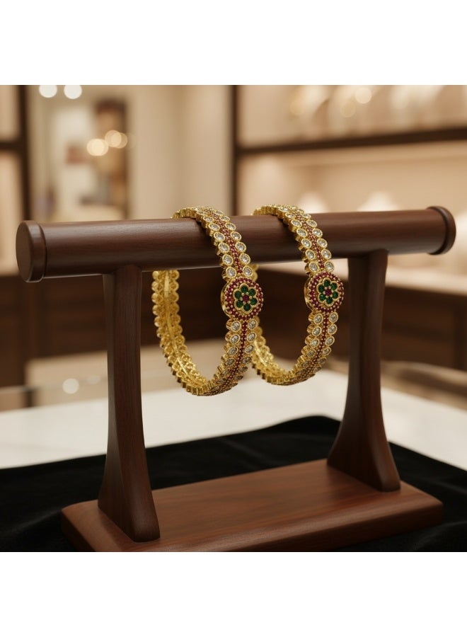 Pretty Precious American Diamond Bangles for Women & Girls-Size (2.6)-Ruby Green - Image 4