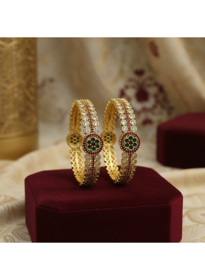 Pretty Precious American Diamond Bangles for Women & Girls-Size (2.6)-Ruby Green - Image 1