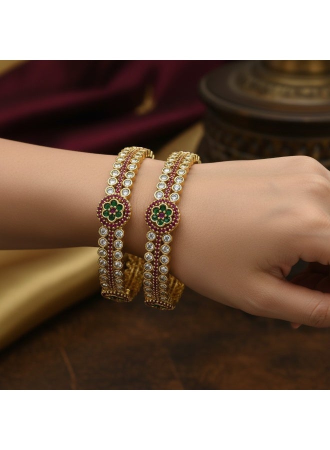 Pretty Precious American Diamond Bangles for Women & Girls-Size (2.6)-Ruby Green - Image 2