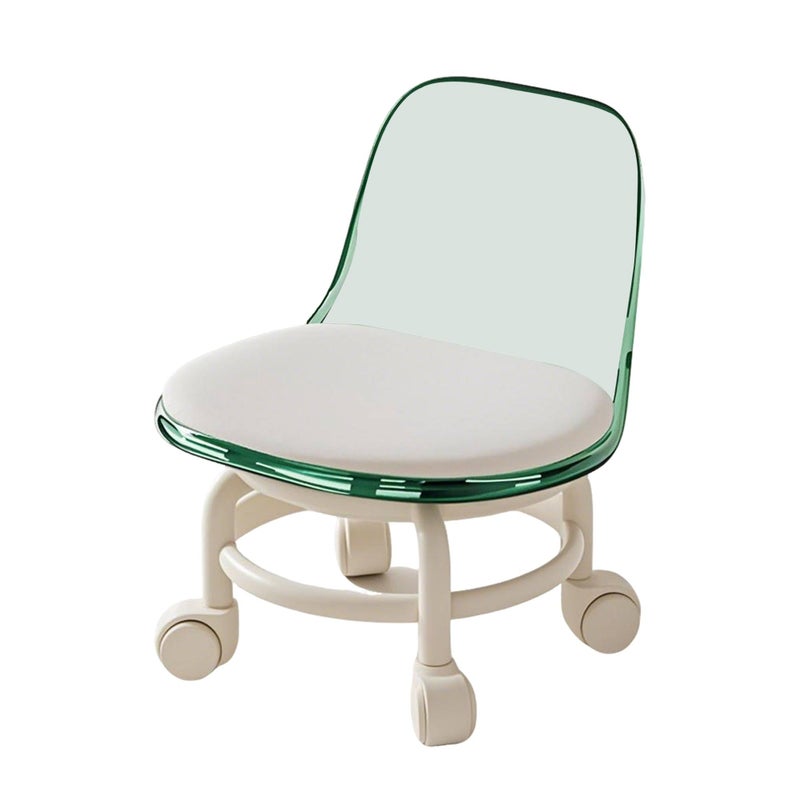 Acrylic Pulley Chair, Low Stool with Backrest Pulley, Ergonomic Low Rolling Stool for Home Cleaning, Office Step Stools, Laundry, Office, Garage, Spa, Shop, Salon (Green)