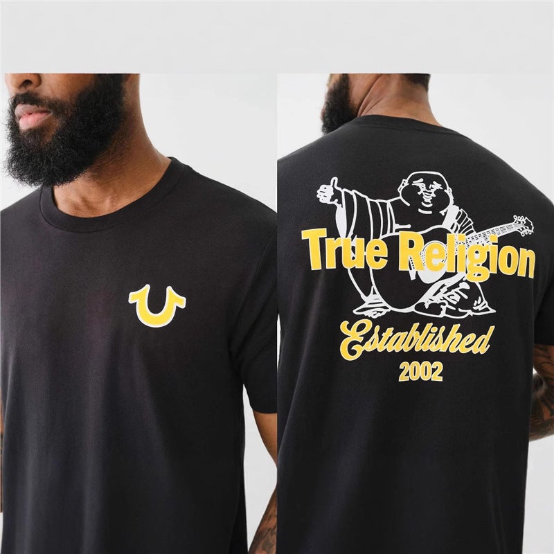 تي شيرت True Religion للنساء بأكمام قصيرة للرجال بتصميم عتيق غير رسمي - Image 3