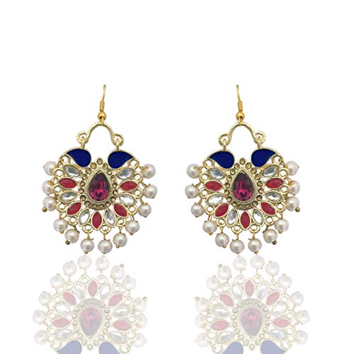 Moonstruck Traditional Chandbali Kundan Hoop Earrings with Pearls for Women – Indian Ethnic Oxidized Alloy Jewelry for Weddings, Festivals, Parties – Lightweight, Yellow Design - Image 4