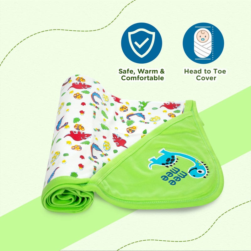 mee mee Mee Mee 100% Soft Cotton Hooded Baby Wrapper Cum Warmer, Blanket with Hood for New Born Baby 0 to 6 Months (Green) - Image 3