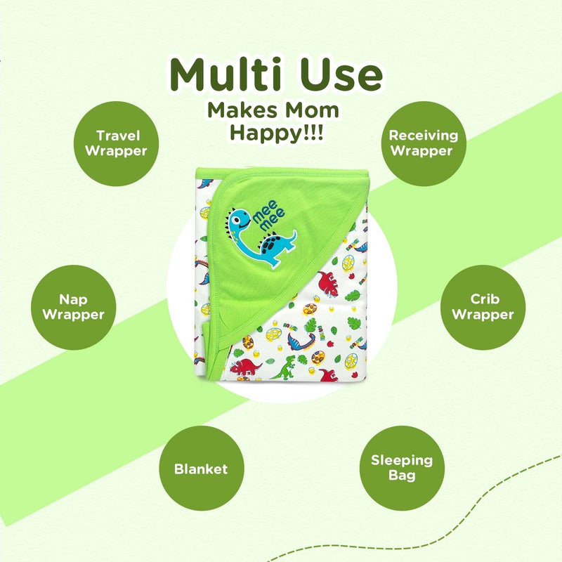 mee mee Mee Mee 100% Soft Cotton Hooded Baby Wrapper Cum Warmer, Blanket with Hood for New Born Baby 0 to 6 Months (Green) - Image 4