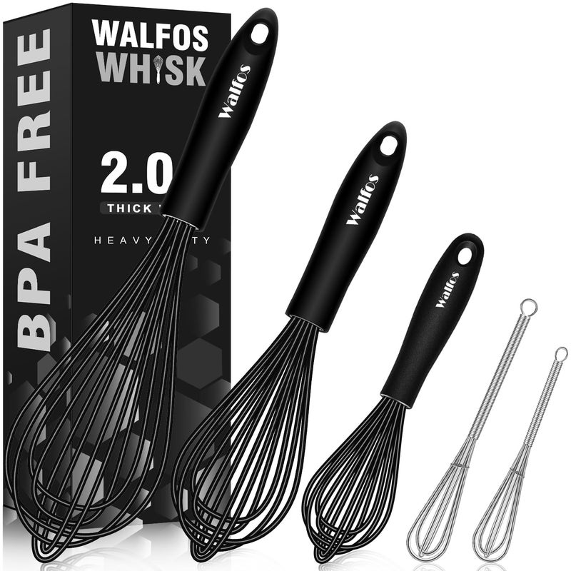 Walfos Silicone Whisks set with 75in mini stainless steel whisk Non Scratch Coated 7911in Whisks for Nonstick CookwarePremium for Blending Whisking Beating Frothing  Stirring
