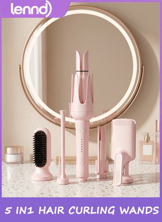 5 In 1 Hair Curler And Straightener Set Multi Styler With 9 Interchangeable Heads 200 Million Negative Ions 3 Temperature Settings Auto Shut Off For All Hair Types Pink