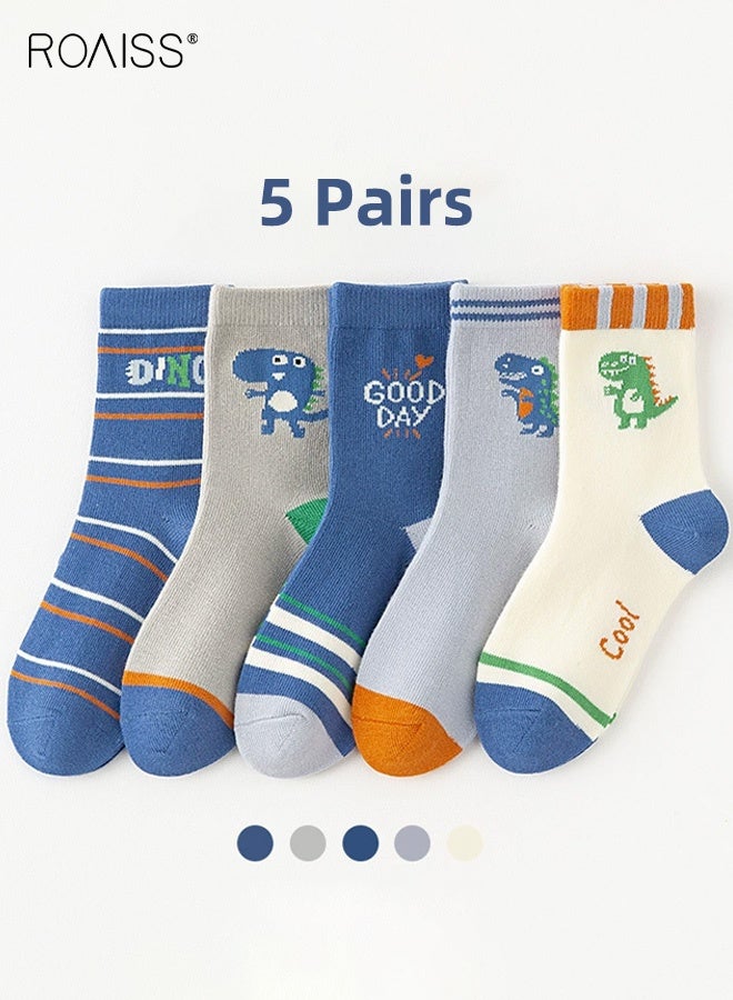 رويس 5 أزواج من الجوارب القصيرة للصبيان، مجموعة جوارب رياضية مريحة، جوارب قصيرة للأطفال بنقوش جميلة، جوارب كرتونية متوسطة الطول للصبيان، مناسبة لجميع الفصول - Image 1