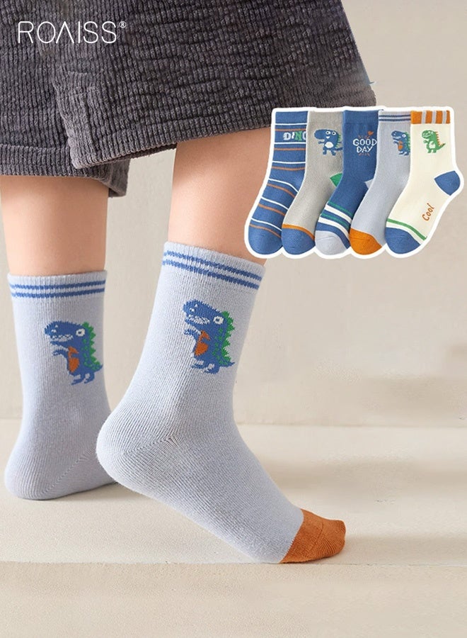 رويس 5 أزواج من الجوارب القصيرة للصبيان، مجموعة جوارب رياضية مريحة، جوارب قصيرة للأطفال بنقوش جميلة، جوارب كرتونية متوسطة الطول للصبيان، مناسبة لجميع الفصول - Image 2
