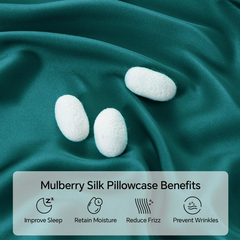 infiixso Mulberry Silk Cilwcase للشعر وحريص وسادة الحرير بحجم كوين مع سحاب مخفي 20 × 30 بوصة فائقة الحالات وسادة تبريد ناعمة للنوم الساخن (Teal 1 Pack) - Image 2