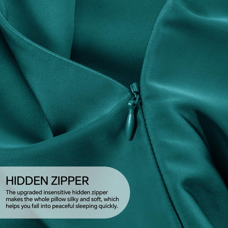 infiixso Mulberry Silk Cilwcase للشعر وحريص وسادة الحرير بحجم كوين مع سحاب مخفي 20 × 30 بوصة فائقة الحالات وسادة تبريد ناعمة للنوم الساخن (Teal 1 Pack) - Image 5