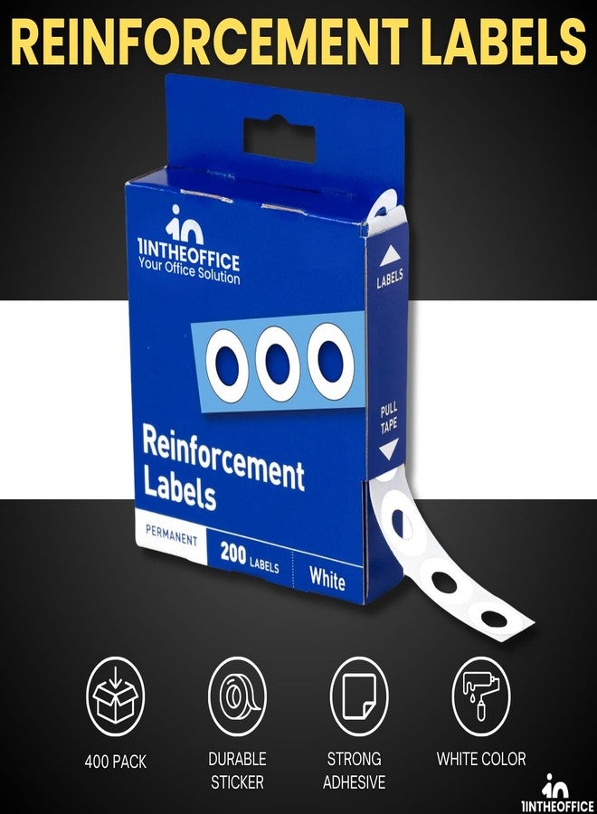 1InTheOffice Hole Punch Reinforcement Stickers, Paper Hole Reinforcement Stickers, Hole Reinforcers for Ring Binders - Sheet Hole, 20 Labels Per Sheet, White, 1/4" Diameter, 400/Pack - Image 2