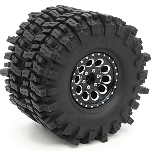 hobbysoul عجلات وإطارات HOBBYSOUL 19 مجموعة 120 مم من إطارات Mud Slingers اللينة اللاصقة 19 إطارات وعجلات مع جنوط سوداء لسيارات 110 RC Crawler Traxxas TRX4 Axial SCX10 4 عبوات - Image 5