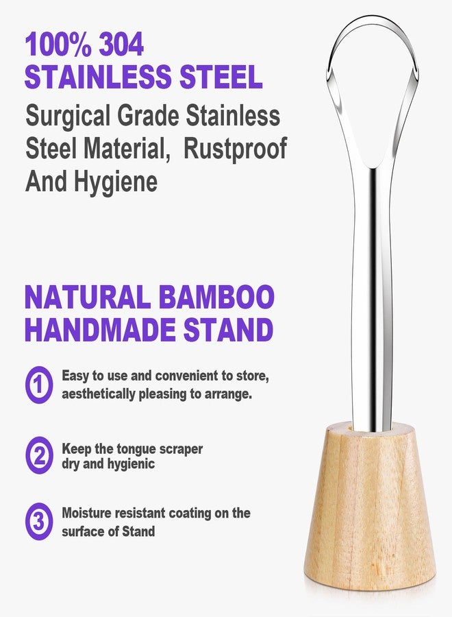 Acelike Tongue Scraper for Adults (2 Pack, 2 Bamboo Holder and 2 Travel Case, 100% Stainless Steel Tongue Scraper, Reducing Bad Breath, Tongue Cleaner for Oral Care & Hygiene, Home and Travel Use - Image 2