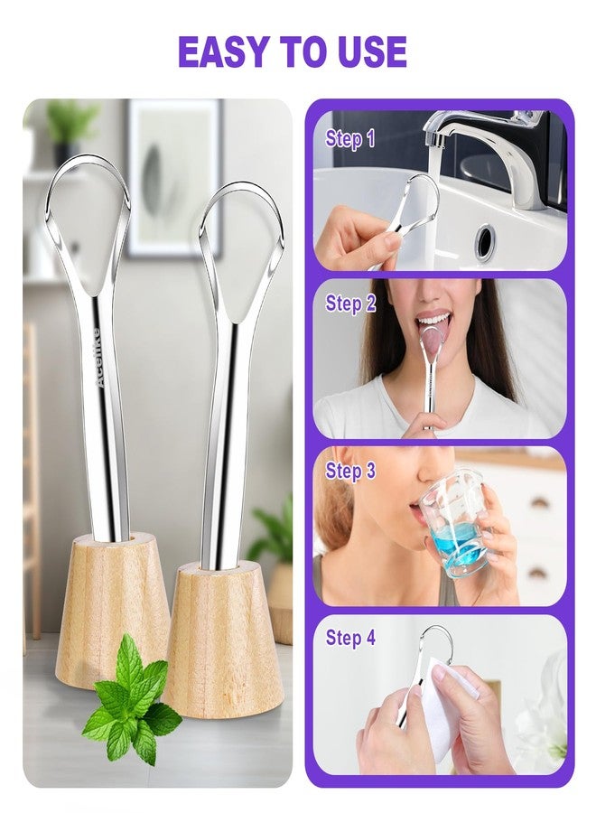Acelike Tongue Scraper for Adults (2 Pack, 2 Bamboo Holder and 2 Travel Case, 100% Stainless Steel Tongue Scraper, Reducing Bad Breath, Tongue Cleaner for Oral Care & Hygiene, Home and Travel Use - Image 5