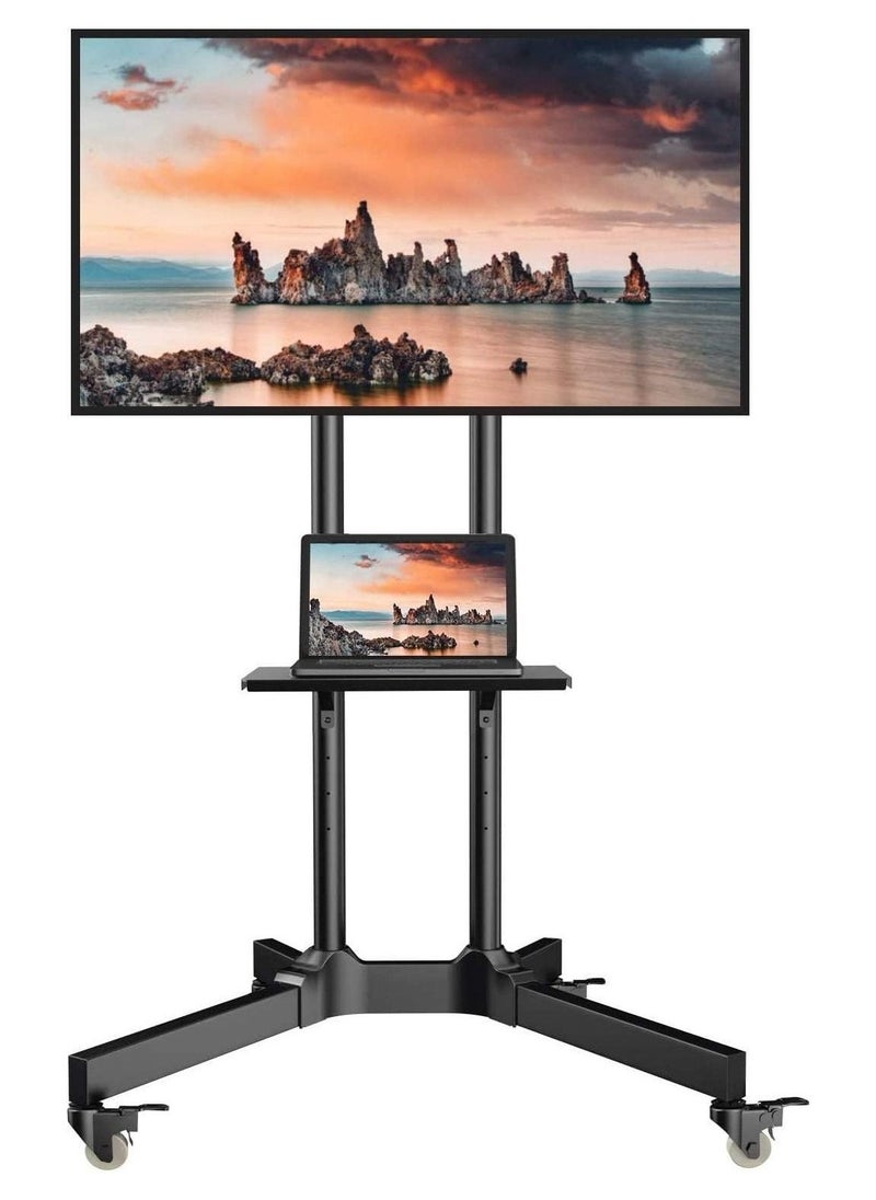Mobile TV Cart with Wheels for 32-65 Inch LCD LED Plasma Flat Screen TVs- Height Adjustable Rolling TV Stand Hold up to 132 lbs- Floor Stand with Tray Max VESA 600x400mm - Image 1
