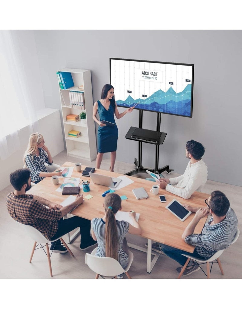 Mobile TV Cart with Wheels for 32-65 Inch LCD LED Plasma Flat Screen TVs- Height Adjustable Rolling TV Stand Hold up to 132 lbs- Floor Stand with Tray Max VESA 600x400mm - Image 2