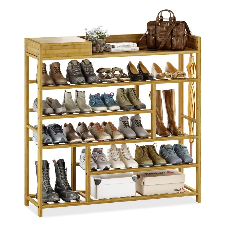 Bamworld Shoe Rack for Front Door Entrance Bamboo Shoe Organizer with Storage Box Free Standing Shoe Cabinet Shoe Storage Shelf for entryway Closet and Doorway Natural