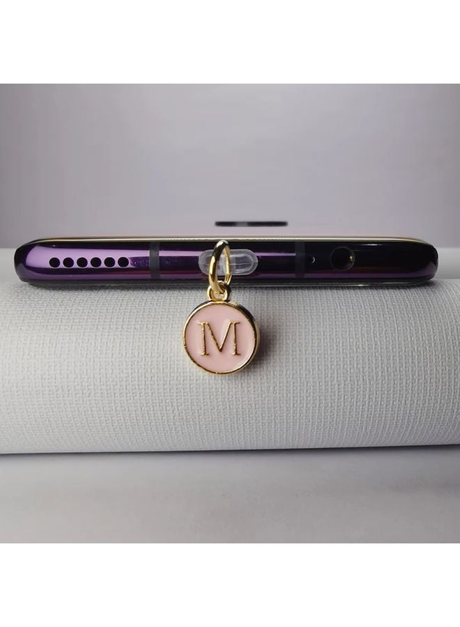 Elegant Pink Enamel M Letter Charm Dust Plug For iPhone 5 14 Phone Accessory Gift - Image 1