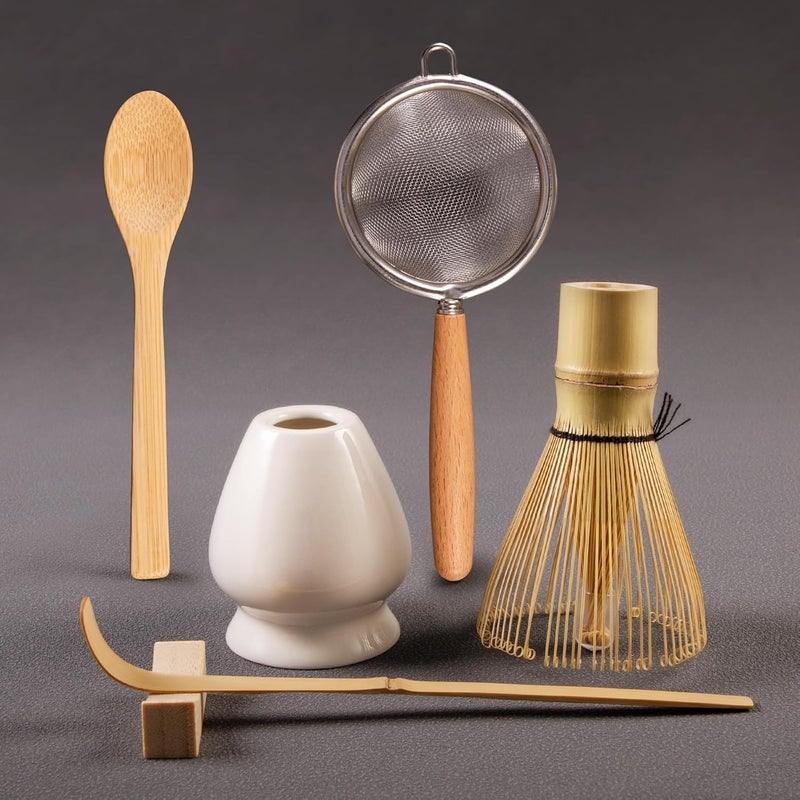 Coanto Matcha Whisk Set - Includes Sifter Bamboo Whisk (Chasen), Tea Spoon, Spoon Holder, Scoop and Whisk Holder, 6pcs (No Bowl Included) - Image 1