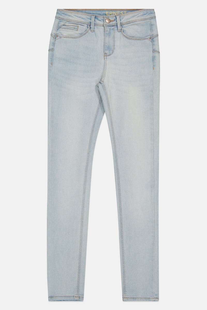 promod Women Skinny Fit Washed Mid Rise Stretchable Denim, Light Blue - Image 2