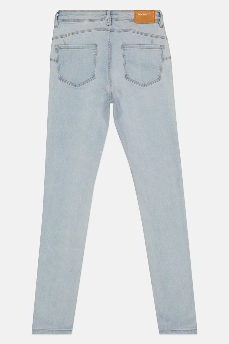 promod Women Skinny Fit Washed Mid Rise Stretchable Denim, Light Blue - Image 3