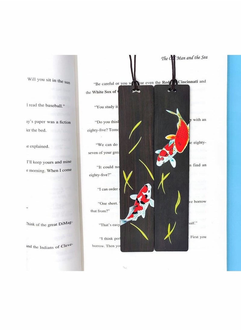 Y&D Bookmarks, Ebony Koi Painted Bookmarks Yearly Handmade Wooden Bookmark, Set-with Beautiful Red Bead Charm and Gift Box-Unique  - Image 4