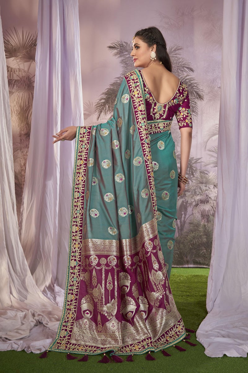 MANOHARI Women Banarasi Silk Woven Saree With Heavy Embroidery Blouse Piece_Mn1875, Blue - Image 4