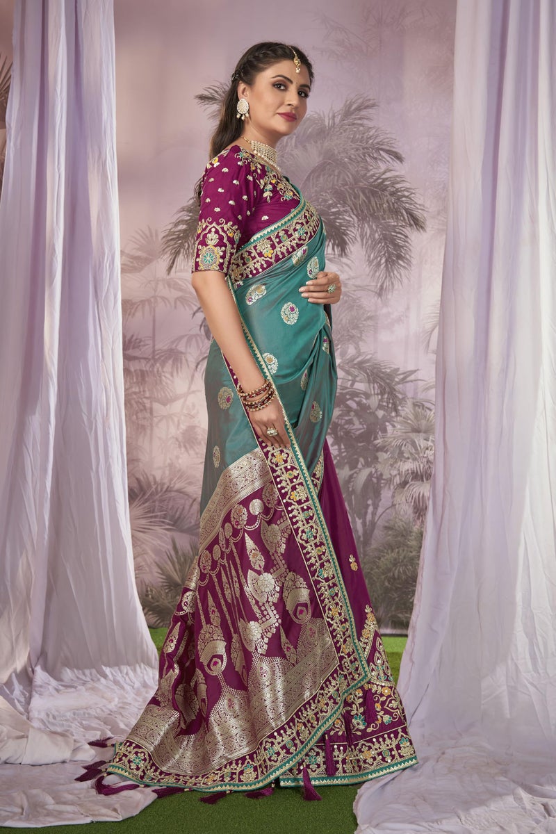 MANOHARI Women Banarasi Silk Woven Saree With Heavy Embroidery Blouse Piece_Mn1875, Blue - Image 5