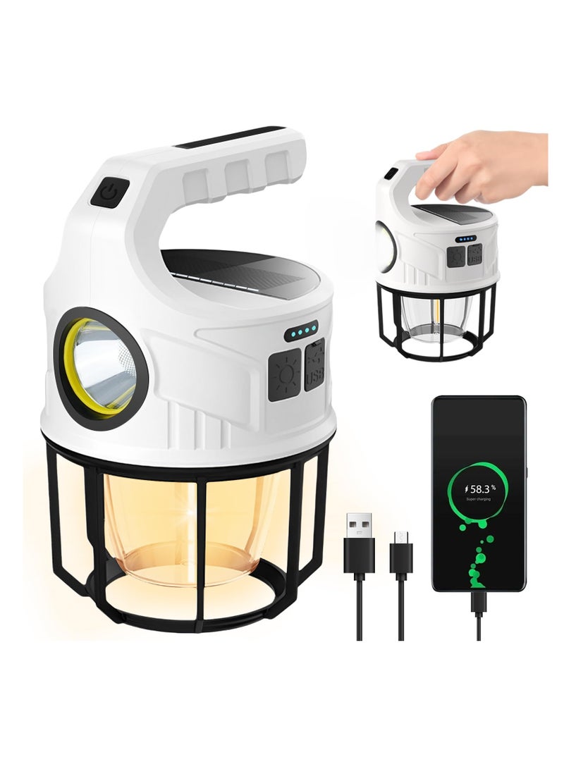 ZLH HITY Rechargeable Flashlights Camping Lantern Camping Lights with Flashlight & Lantern Mode Waterproof Spotlight with Solar Panel Charging for Power Outages Searchlight Outdoor Hiking Emergency - Image 1