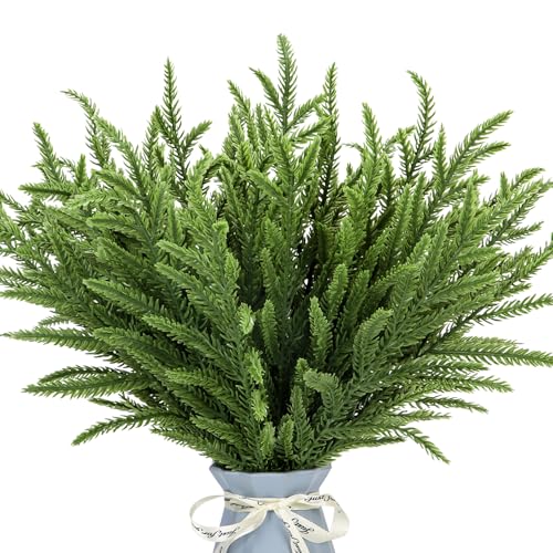 Kunjocy 24Pcs Norfolk Pine Branches Stems 13.5" Artificial Pine Needles Sprigs Norfolk Pine Garland Accessories Vase Fillers Winter Fake Christmas Tree Picks Greenery Sprays for DIY Wreaths (24, Green) - Image 1